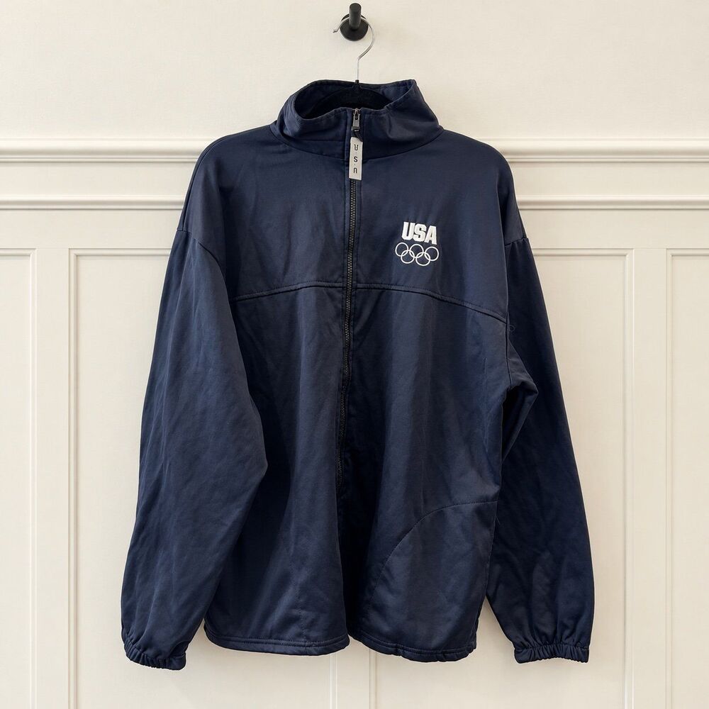 {United States Olympic Team} embroidered Olympic rings full-zip jacket, XL